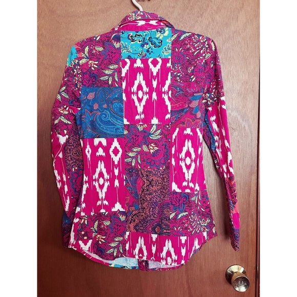 DG2 by Diane Gilman Size XS Hot Pink Floral Mixed Print Button Up Top‎ - Picture 2 of 5